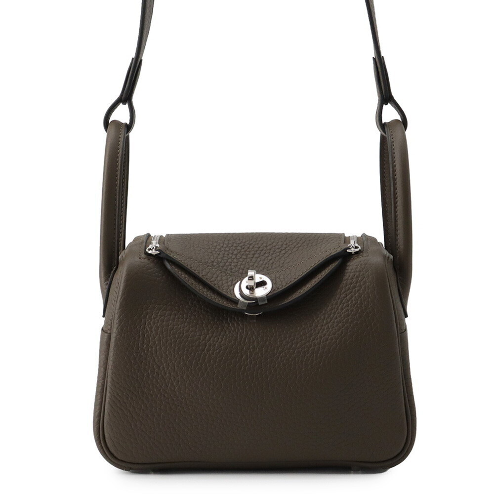 Hermes Lindy Mini Vert Roden handbag, Taurillon Clemence leather, G stamp, 2-...